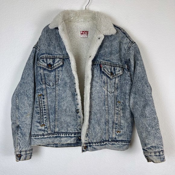VTG Levis' Acid Wash Jean Sherpa Trucker Jacket - Picture 2 of 12